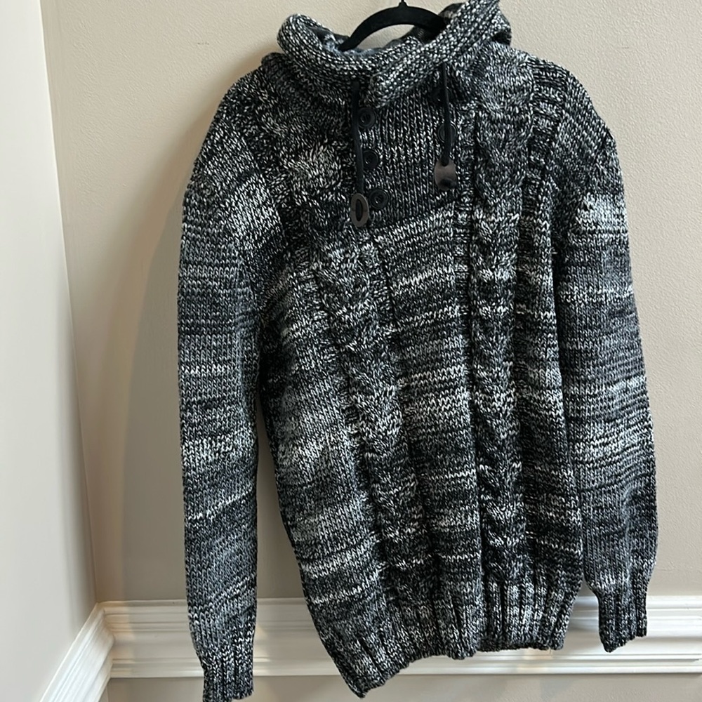 Leif Nelson Cable Knit Men’s Pullover Hooded Gray Sweater NWT Size XXL
